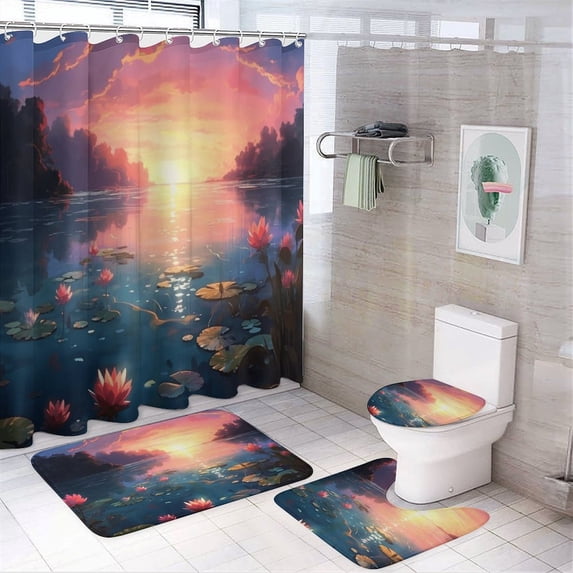 Butterfly Shower Curtain Sets with Rugs 4 Piece Rustic
