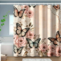 Butterfly Shower Curtain butterfly Shower Curtains for Bathroom, Pink Butterfly Floral Shower Curtain, Waterproof Polyester Insulated Home Decor-36"W x 72"L (Pack of 1)
