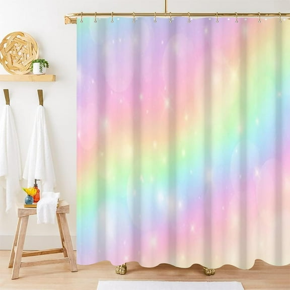 Butterfly Shower Curtain for Girls, Gradient Rainbow Girly Shower Curtain Set with Hooks Dreamy Color Bathroom Decor, 72x72 Inch