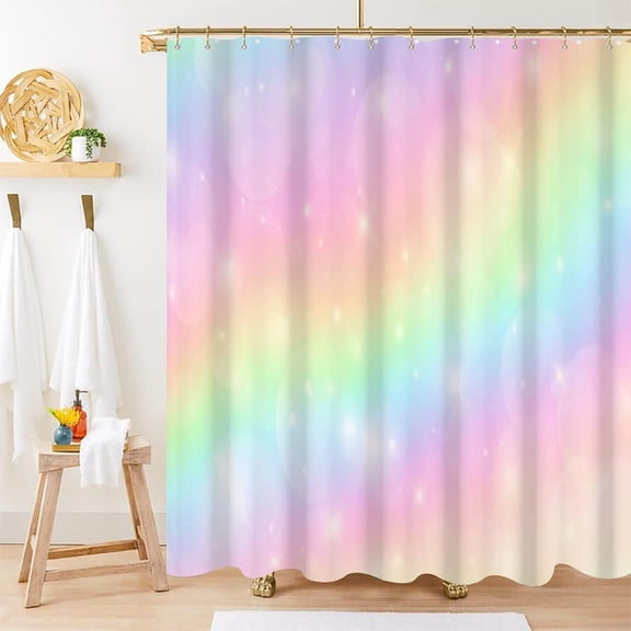 Butterfly Shower Curtain for Girls, Gradient Rainbow Girly Shower Curtain Set with Hooks Dreamy Color Bathroom Decor, 84x84 Inch