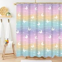 Butterfly Shower Curtain for Girls, Gradient Rainbow Girly Shower Curtain Set with Hooks Dreamy Color Bathroom Decor, 84x84 Inch