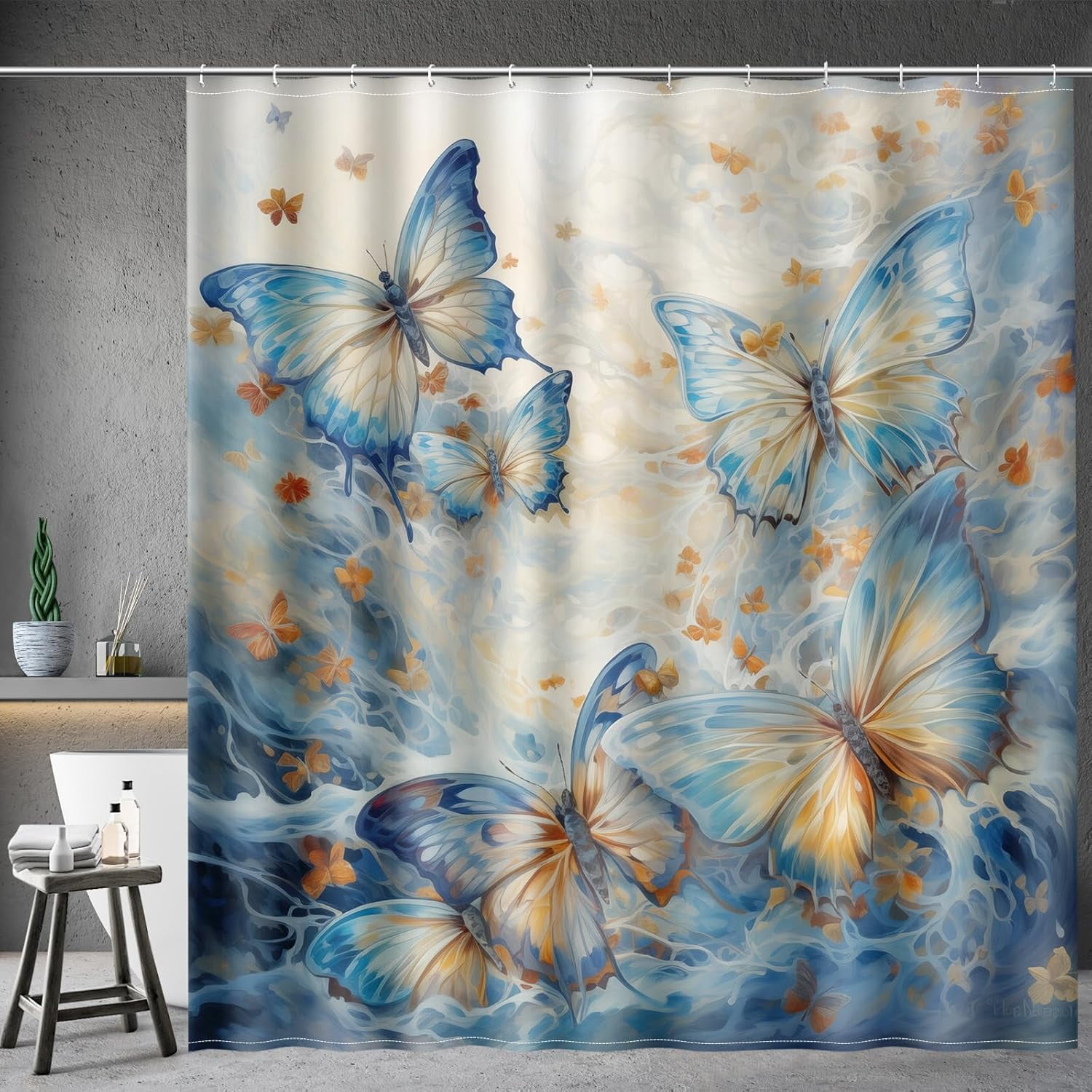 Butterfly Shower Curtains Butterfly Shower Curtains for Bathroom -Blue Burnt Orange Butterflies