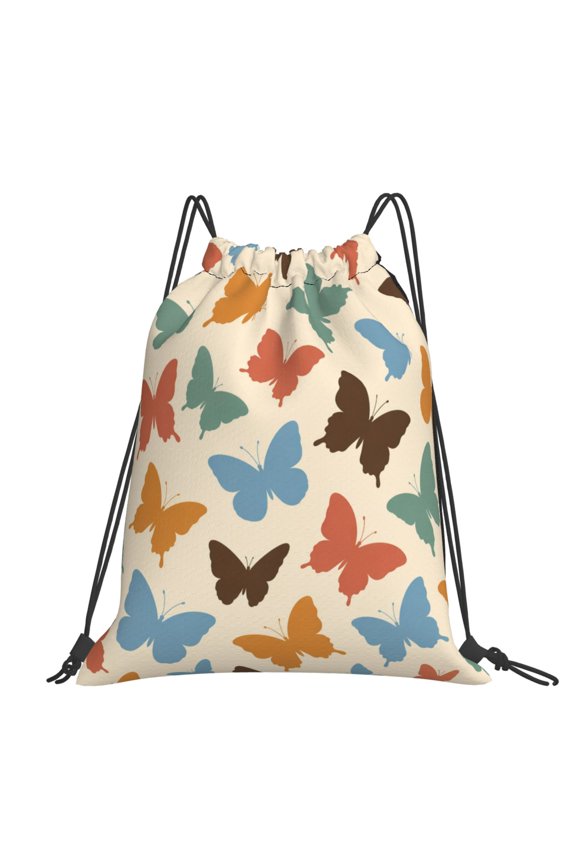 Butterfly Silhouette Pattern Large Drawstring Backpack Casual Cinch Sack Bag Backpack for Sports Hiking Travel Gym