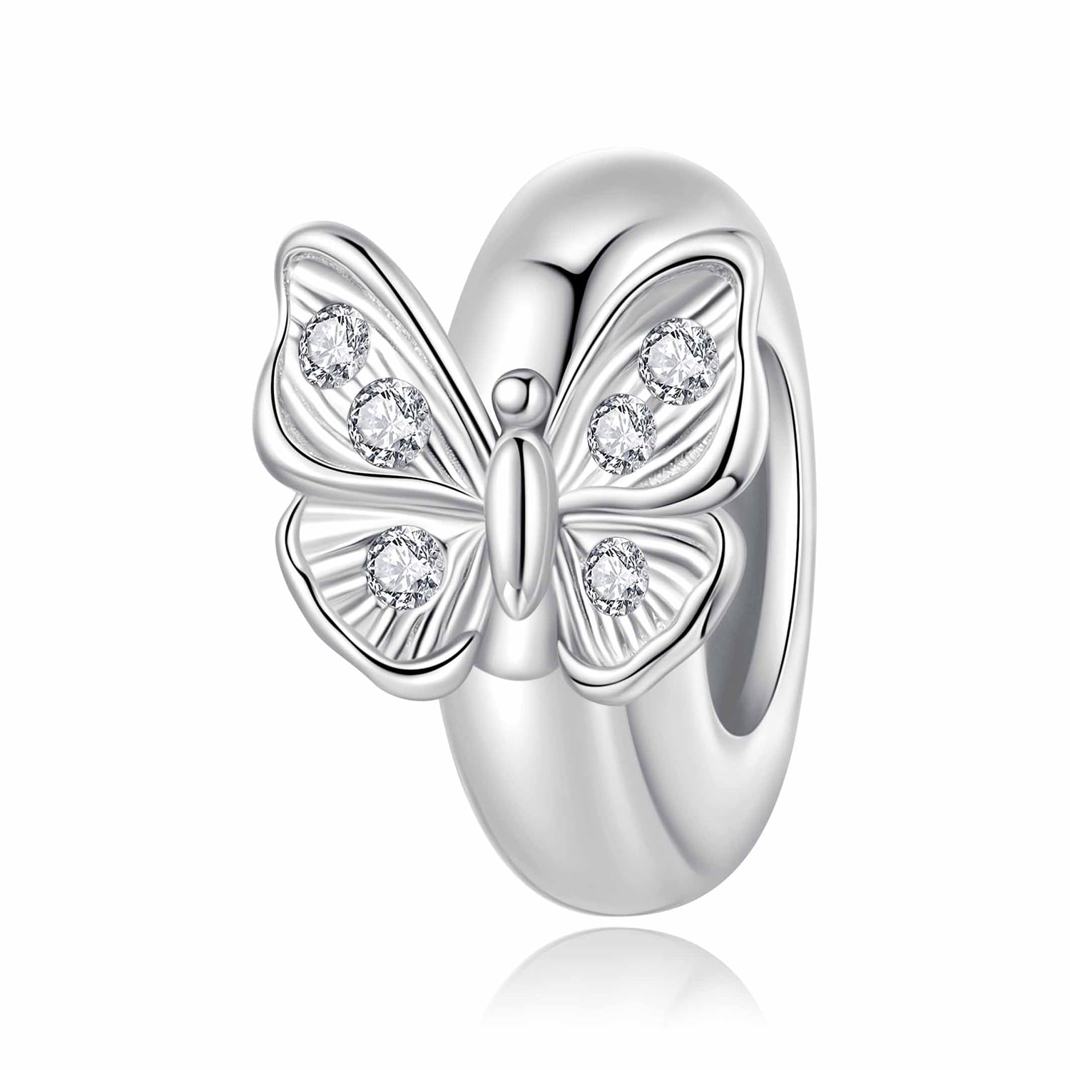 Butterfly Silicone Spacer Beads Charm, 925 Sterling Silver Accessory, Compatible with 3mm-4.5mm Bracelet