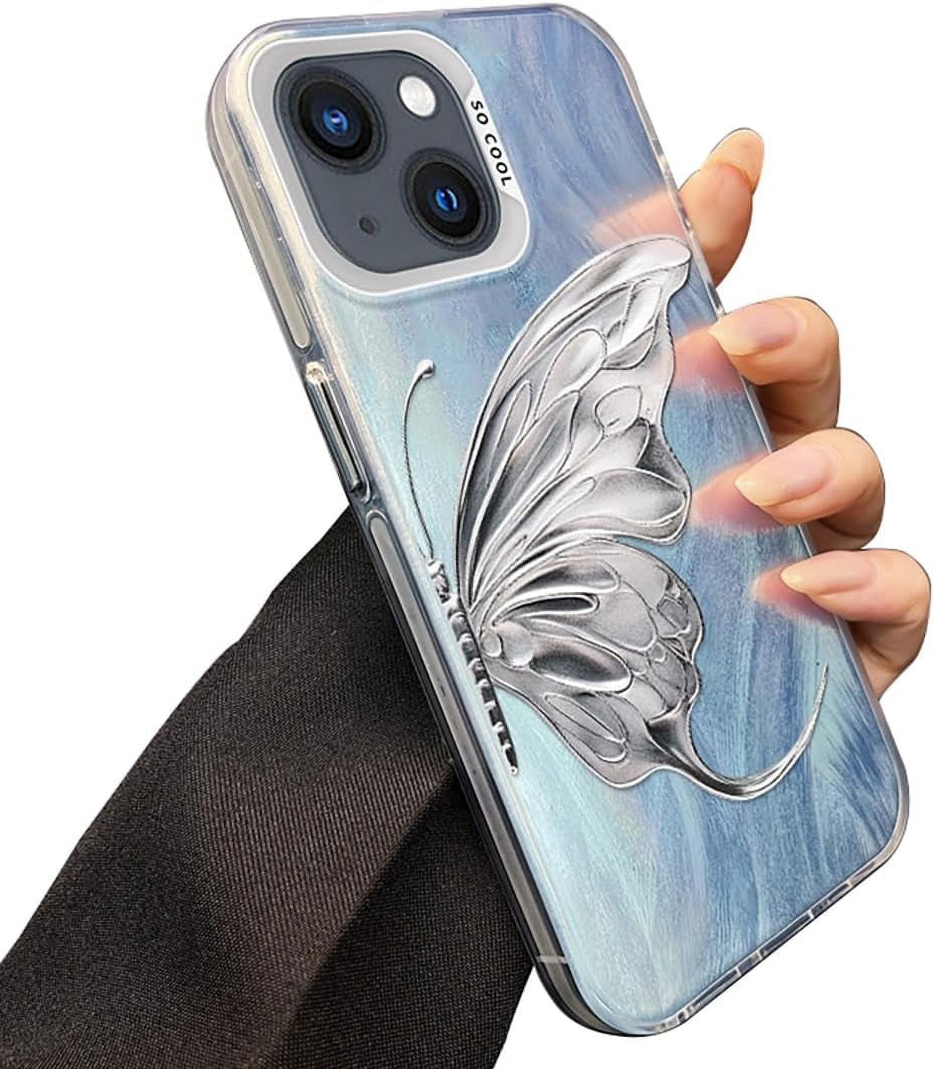 Butterfly Silver Glitter Aesthetic TPU Case Compatible with iPhone Case