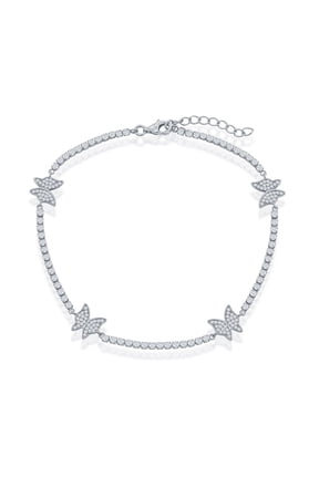 Butterfly Simulated Diamond CZ 9+1” Tennis Anklet Bracelet| Sterling Silver Jewelry for Women or Teens