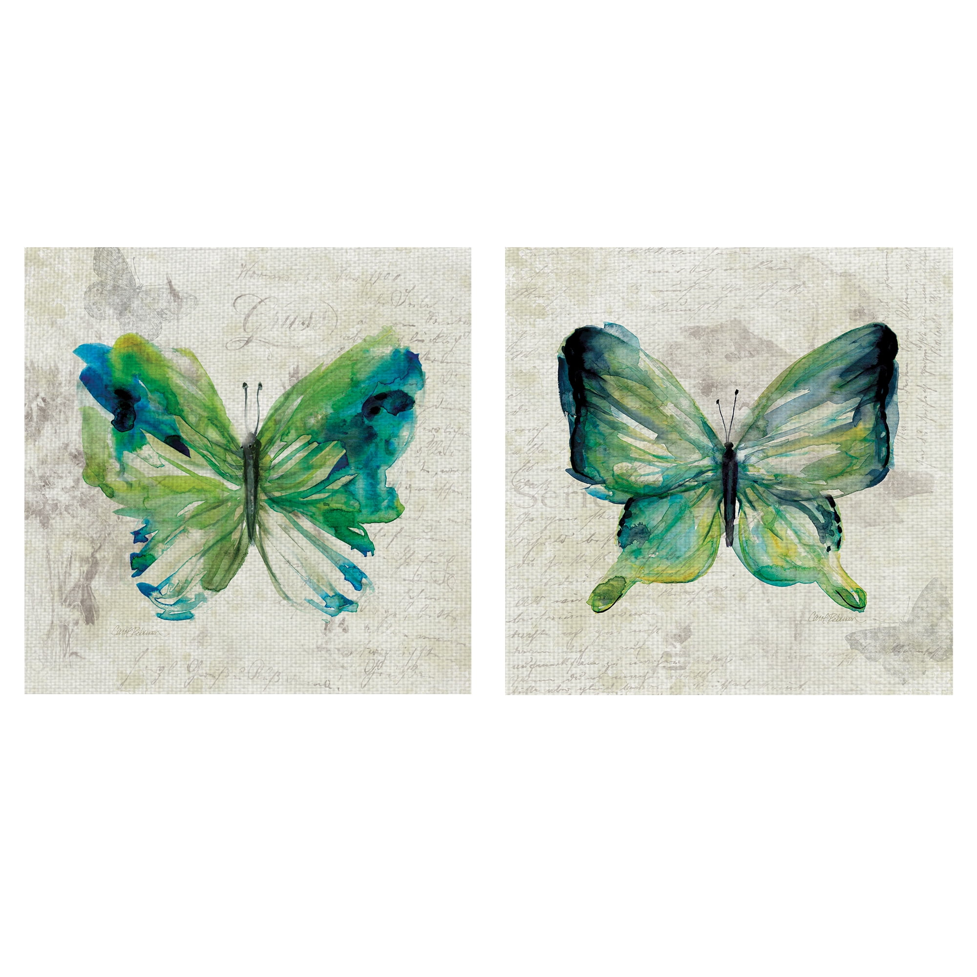 12" x 12" Green and Blue Butterfly Canvas Art Set