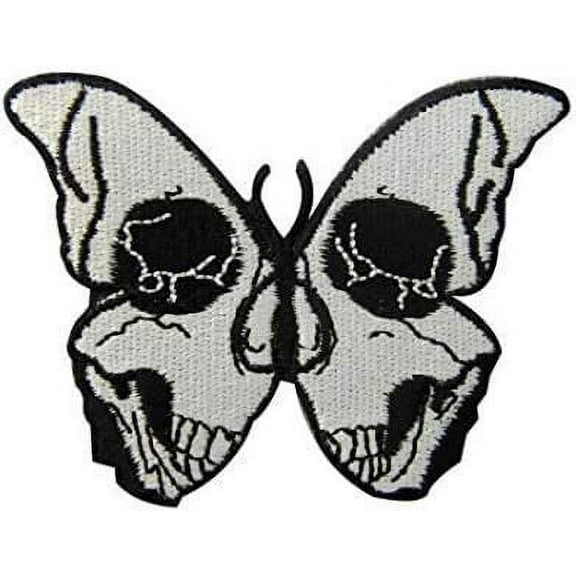 Butterfly Skull Patch 3" | Small Realistic Halfskull Embroidered Jacket Vest Patch - by Nixon Thread Co.