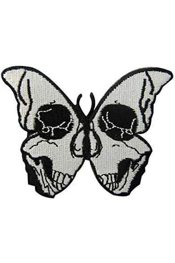 Butterfly Skull Patch 3" | Small Realistic Halfskull Embroidered Jacket Vest Patch - by Nixon Thread Co.