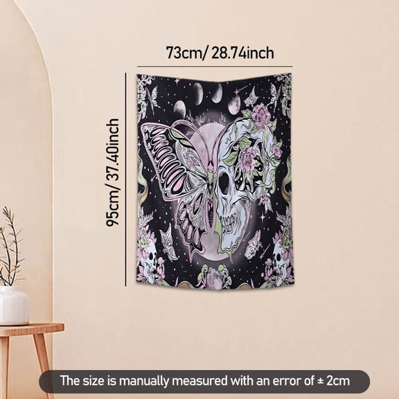 Butterfly Skull Tapestry 37x29 inches Gothic Boho Wall Art with Flowers and Moons for Bedroom Living Room Decor