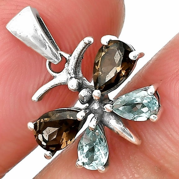 Butterfly - Smoky Quartz & Sky Blue Topaz 925 Silver Pendant Jewelry DGP1008_C P-1117