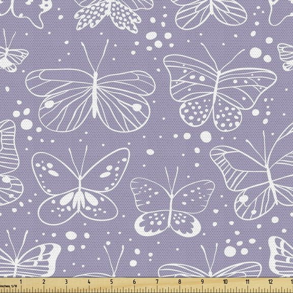 Ambesonne Butterfly Fabric by the Yard Upholstery, Springtime Thrill Pastel, 5 Yards, Mauve White
