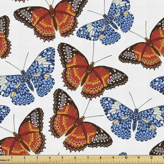 Ambesonne Butterfly Fabric by the Yard Upholstery, Detailed Winged Insect, 3 Yards, Multicolor