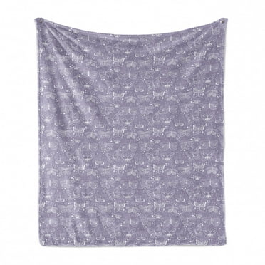 Butterfly Soft Flannel Fleece Blanket, Creative Springtime Thrill Winged Insect and Dots Pattern Pastel Tone Monochrome, Cozy Plush for Indoor and Outdoor Use, 50" x 70", Mauve White, by Ambesonne