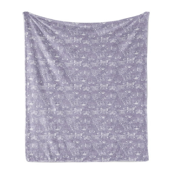 Butterfly Soft Flannel Fleece Blanket, Creative Springtime Thrill Winged Insect and Dots Pattern Pastel Tone Monochrome, Cozy Plush for Indoor and Outdoor Use, 60" x 80", Mauve White, by Ambesonne