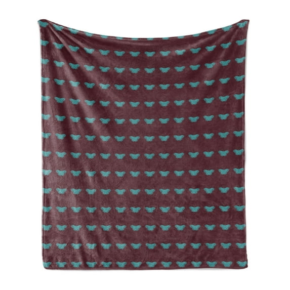 Butterfly Soft Flannel Fleece Blanket, Little Blue Butterfly Silhouettes on Dark Backdrop Ornate Wings Nature, Cozy Plush for Indoor and Outdoor Use, 60" x 80", Maroon and Turquoise, by Ambesonne