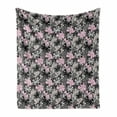 thumbnail image 1 of Butterfly Soft Flannel Fleece Blanket, Ornamental Romantic Summer Vegetation Vibrant Backdrop Monochrome Animals, Cozy Plush for Indoor and Outdoor Use, 50" x 70", Taupe Pink Black, by Ambesonne, 1 of 6