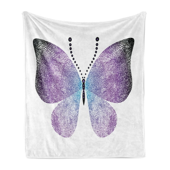 Butterfly Soft Flannel Fleece Blanket, Pointillistic Fantasy Papillon Butterfly Art with Purple Ombre Color, Cozy Plush for Indoor and Outdoor Use, 60" x 80", Dark Purple and Violet, by Ambesonne