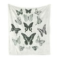 thumbnail image 1 of Butterfly Soft Flannel Fleece Blanket, Spring Arrangement of Hand Drawn Butterflies Modern Realistic Artwork, Cozy Plush for Indoor and Outdoor Use, 60" x 80", Black Grey and White, by Ambesonne, 1 of 5