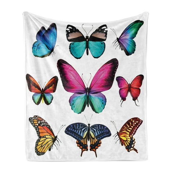 Butterfly Soft Flannel Fleece Blanket, Vibrant Butterflies Flying in the Spring Season Nature Colorful Wings Composition, Cozy Plush for Indoor and Outdoor Use, 50" x 70", Multicolor, by Ambesonne