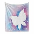 thumbnail image 1 of Butterfly Soft Flannel Fleece Throw Blanket, Abstract Floral White Butterfly Silhouette on a Spring Meadow Print, Cozy Plush for Indoor and Outdoor Use, 50" x 60", White Pink Blue, by Ambesonne, 1 of 5