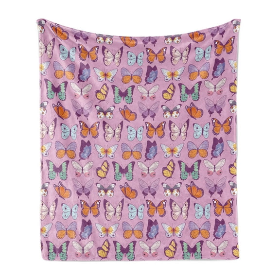 Butterfly Soft Flannel Fleece Throw Blanket, Exotic Unique Emperor Butterfly Composition with Various Color and Sized Wings, Cozy Plush for Indoor and Outdoor Use, 70" x 90", Multicolor, by Ambesonne