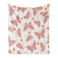 thumbnail image 1 of Butterfly Soft Flannel Fleece Throw Blanket, Pattern of Butterflies Small Flowers with Digital Dots Stripes, Cozy Plush for Indoor and Outdoor Use, 50" x 60", Red Orange Cream, by Ambesonne, 1 of 6