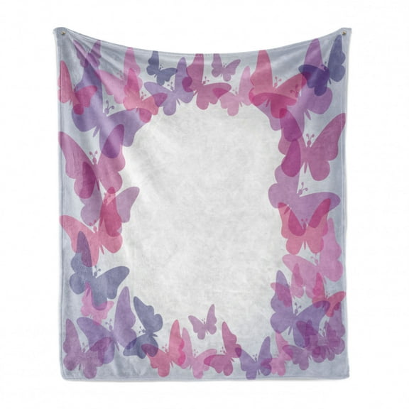 Butterfly Soft Flannel Fleece Throw Blanket, Silhouettes of Butterflies in the Shade of Gradient Colors Design, Cozy Plush for Indoor and Outdoor Use, 50" x 60", Pink Purple Grey, by Ambesonne