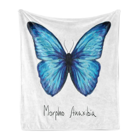 Butterfly Soft Flannel Fleece Throw Blanket, Watercolor Style Abstract Butterfly in Iridescent Colors, Cozy Plush for Indoor and Outdoor Use, 50" x 70", Pale Blue Indigo, by Ambesonne