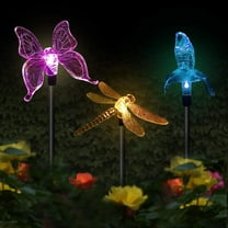 Solar Garden Stake Lights, 3 Pack Butterfly Hummingbird Dragonfly, Multi-Color Changing Decorative Landscape Lighting for Outdoor Path, Yard, Lawn, Patio