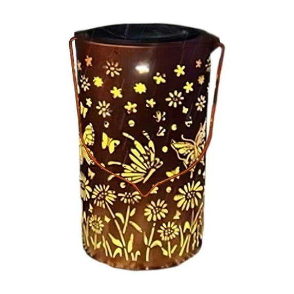 Butterfly Solar Lantern Outdoor Decorative Butterfly Lantern - Vintage Bronze Metal Hanging Light with LED for Garden Patio Pathway, Waterproof Battery-Powered Landscape Lighting