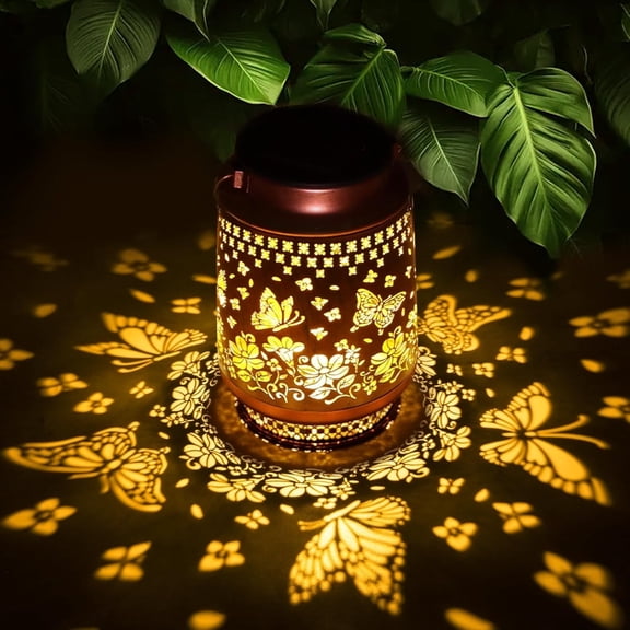 Outdoor Solar Hanging Lantern Lights Metal LED Decorative Light, Outdoor Waterproof Decor Hanging Lantern Butterfly Solar Light for Garden Patio Yard Lawn Pathway Decoration 