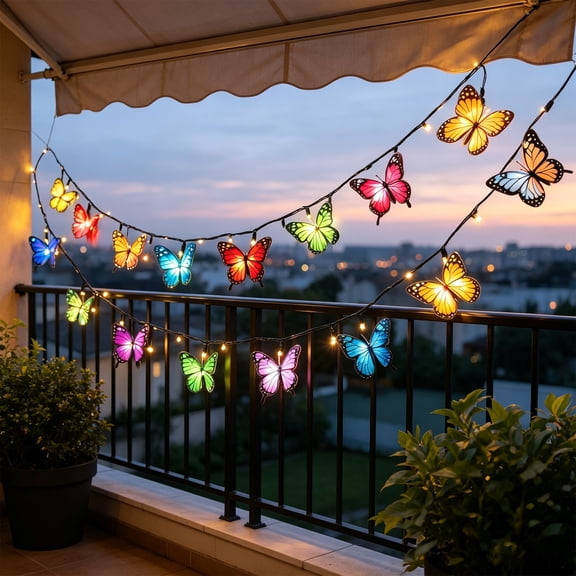 Butterfly Solar String Lights Outdoor Decor 16.4ft LED Butterflies Fairy Lights Waterproof Outdoor Lights for Garden Yard Fence Patio Christmas Tree Party Decor