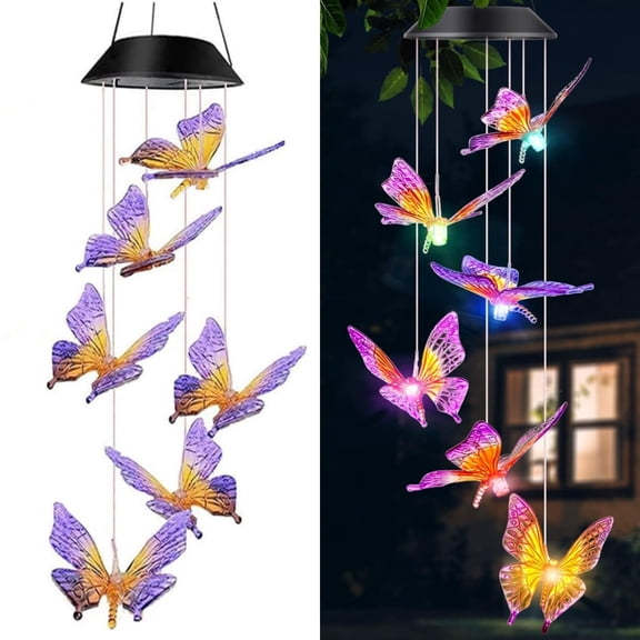 Butterfly Solar Wind Chimes,Solar Wind Chimes Outdoor Color Changing Lights,Wind Chimes for Outside Garden Yard Patio Porch Decor Hanging Butterfly Decorations,Thanksgiving Gift