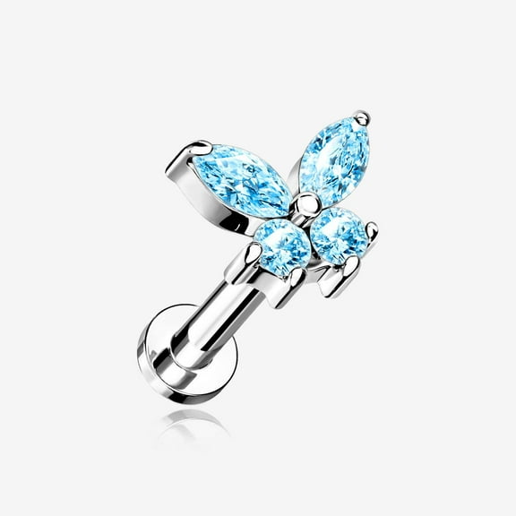 Butterfly Sparkle Prong Set Top Internally Threaded Steel Flat Back Stud Labret