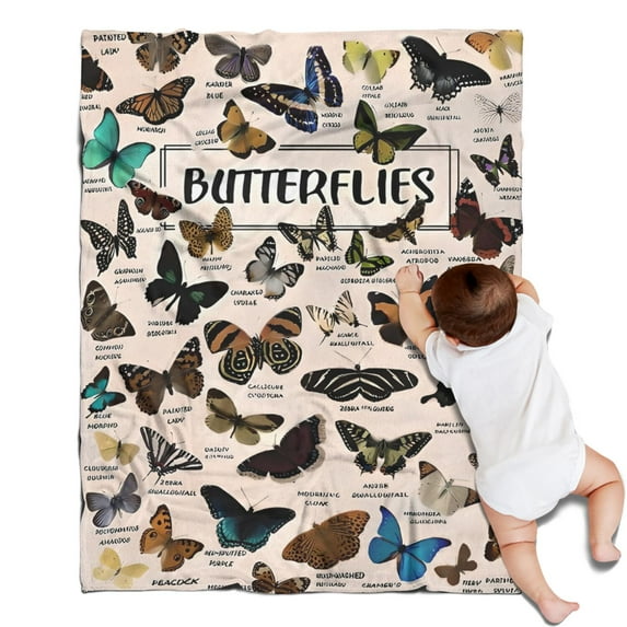 Butterfly Species Chart Blanket,Comfortable Soft Flannel Throw Blanket,All Season,Warm Lightweight Blankets for Sofa Bed Couch Living Room Chair,30"x40"