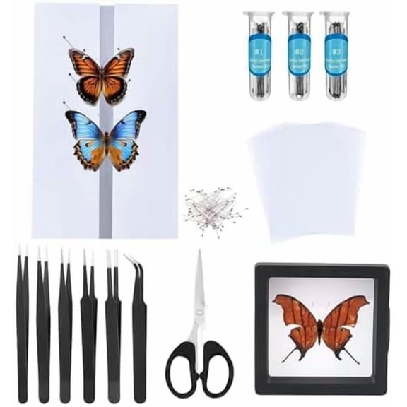 Butterfly Specimen Kit Includes pins, mounting Board, Spreading Tools, Display case, Labels, Forceps, Preserving and showcasing Butterfly specimens.$$Toys
