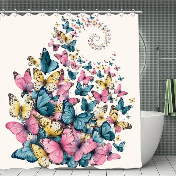Butterfly Spiral Print Shower Curtain,Cloth Fabric Waterproof Polyester Bathroom Home Decor Set with Hooks 70.8×70.8Inch