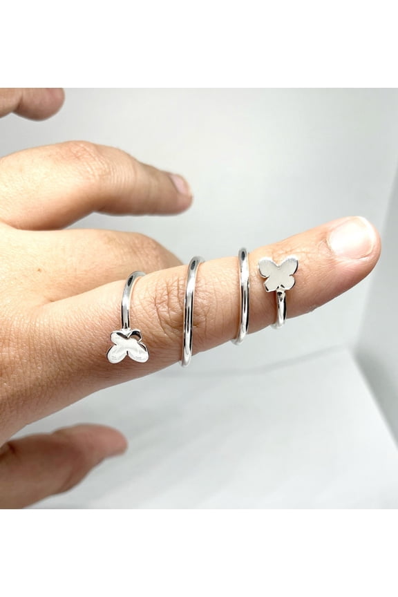 Butterfly Spiral Splint Ring - Sterling Silver Adjustable Wrap Around Open Ring, Handmade Minimalist Jewelry Gift for Her