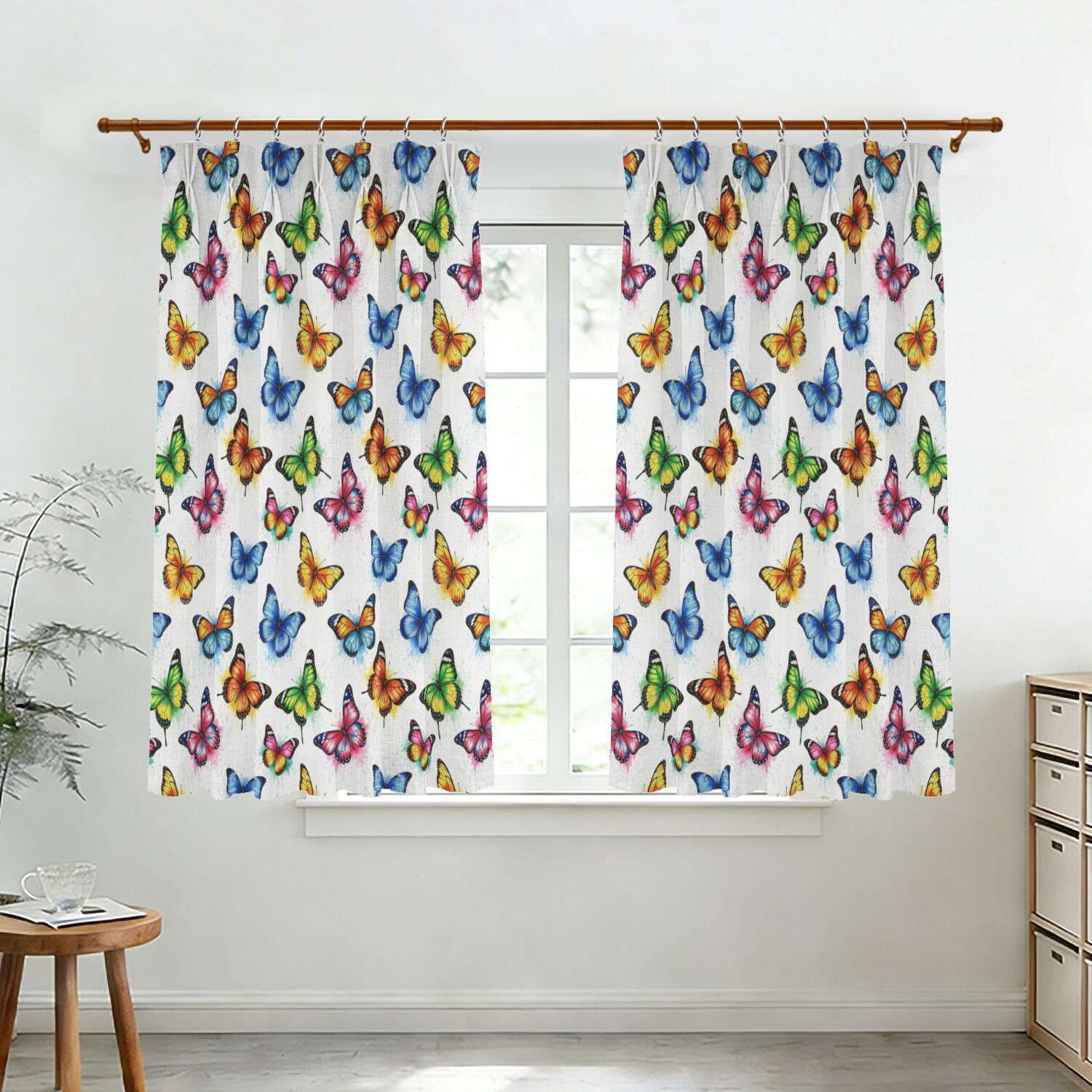 Butterfly and Splash Multicolor Pattern Pinch Pleat Semi Sheer Linen ...