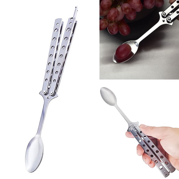 Butterfly Spoon, Portable Folding Spoon, Stainless Steel Spoon, Outdoor Spoon, 9 Inch Lightweight Sliverware for Travel Camping Hunting BBQ Kitchen