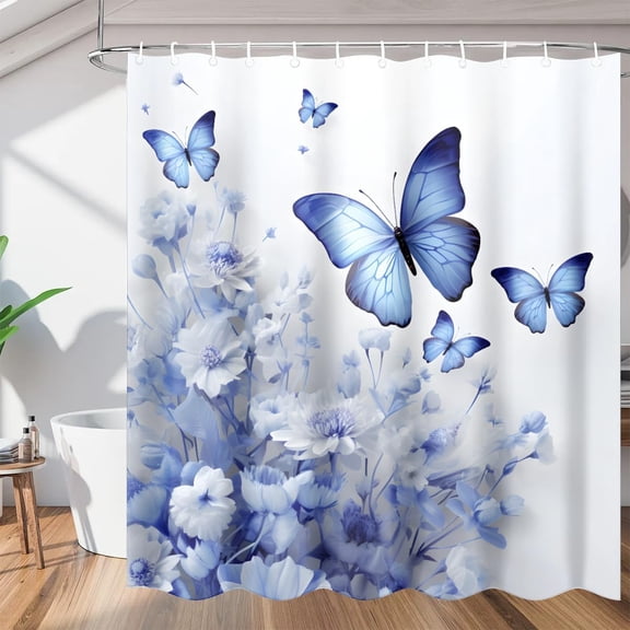 Butterfly Spring Shower Curtain, Waterproof Fabric Shower Curtain, Washable Polyester Bath Curtain for Bathroom Decor 36"W X 72"H