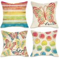 thumbnail image 1 of Butterfly Spring Summer Decorative Throw Pillow Covers 18 x 18 Set of 4, Colorful Stripes Polka Dots Porch Patio Outdoor Pillowcase, Hope Faith Rainbow Seasonal Cushion Case Home Decor, 1 of 5