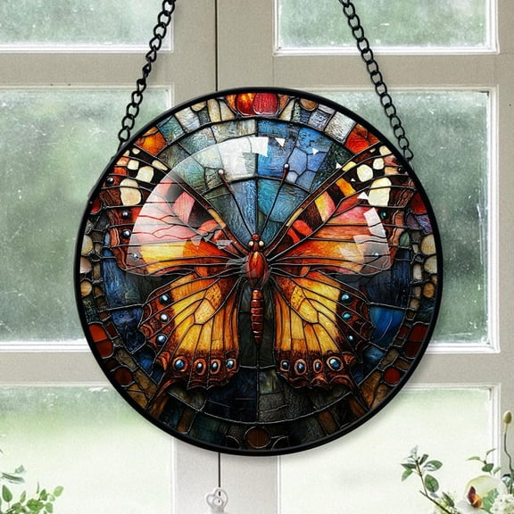 Butterfly Stained Glass Suncatcher, Butterfly Christmas, Butterfly Stained Glass Decor, Christmas Stained Glass Suncatcher Decorations for Outdoor, Christmas Women Gifts NvzKkF