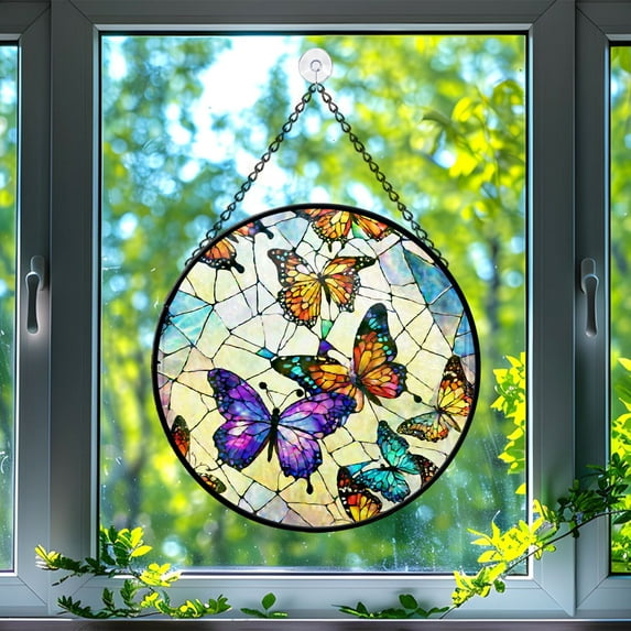 Butterfly Stained Glass Suncatcher, Butterfly Glass Suncatchers for Windows For Merry Christmas
