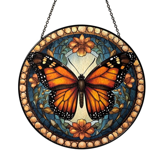 Butterfly Stained Glass Window Decor Featuring Monarch Design, Nature Inspired Suncatcher for Home Styling