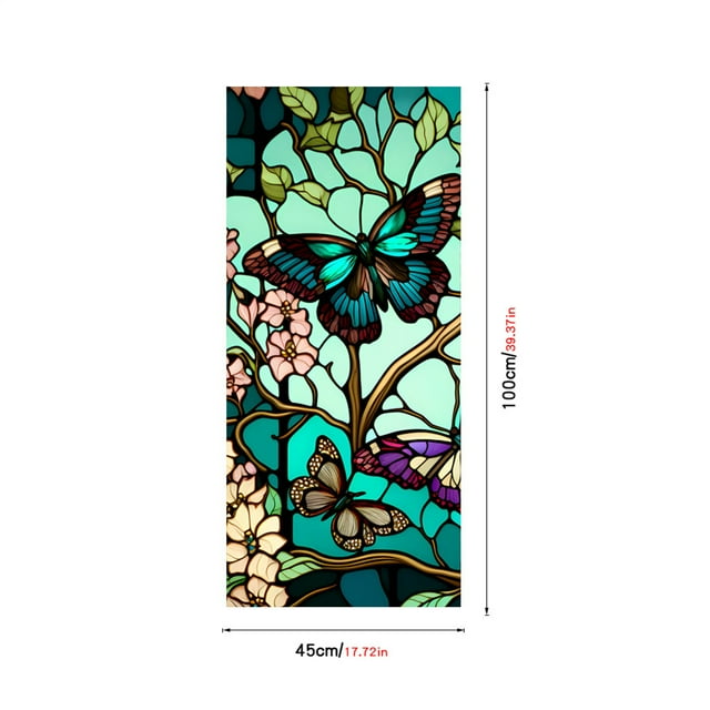 Butterfly Stained Glass Window Film Uv Blocking Nonadhesive Privacy