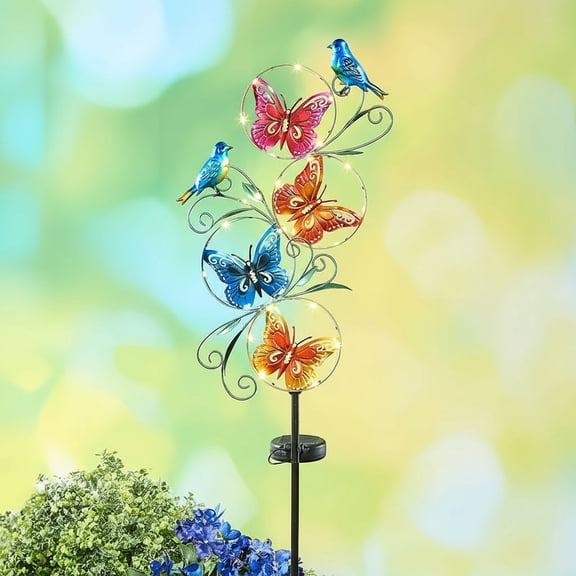 Magical Butterfly And Bird Solar Garden Stake