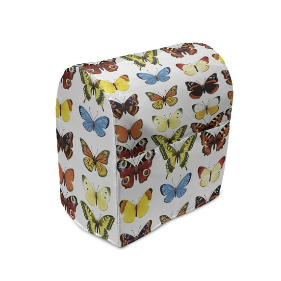 Butterfly Stand Mixer Cover, Assortment of Detailed Butterflies in Various Shapes Vibrant Colored Creatures, Kitchen Appliance Organizer Bag Cover with Pockets, 5 Quarts, Multicolor, by Ambesonne