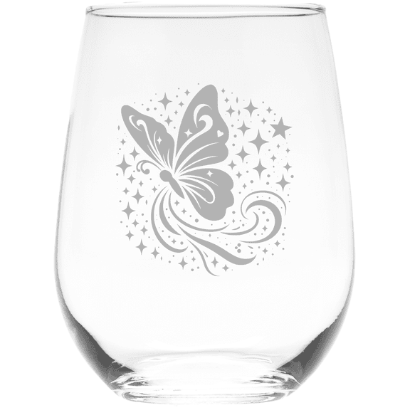 C&M Personal Gifts 17 oz Butterfly Star Dance Stemless Wine Glass